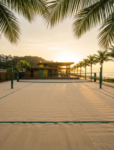 Firefly_Gemini Flash_Prompt- -A pristine, empty sand sports court ready for play, located in a beach envir 745584